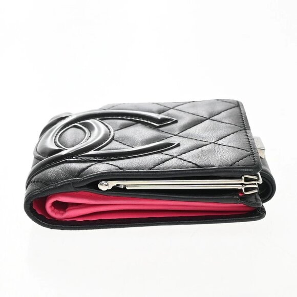CHANEL CC Logo Cambon Bifold Wallet Leather Black Pink France 30KP049 - Picture 6 of 12